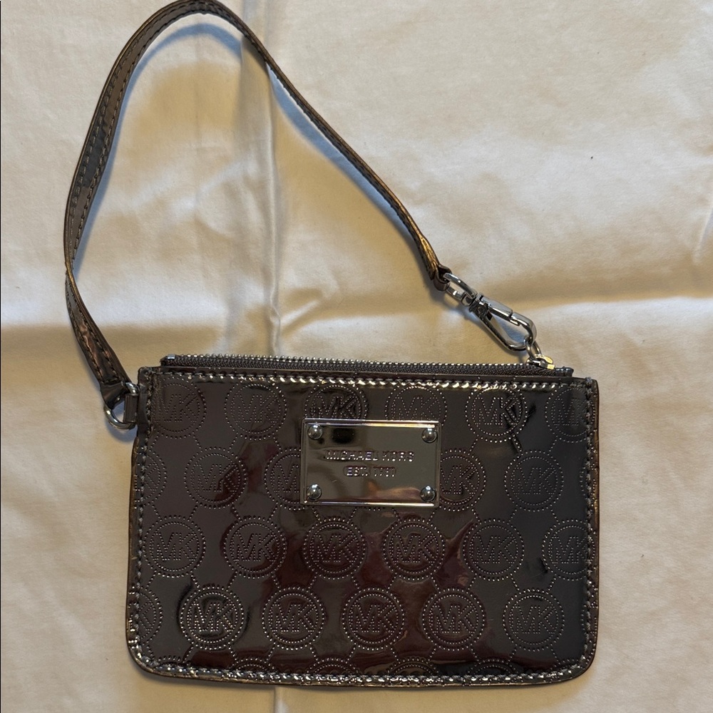 Michael Kors Shiny Black Logo Wristlet